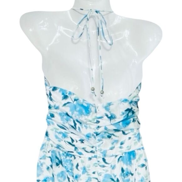 Blue and White Floral Halter Maxi Dress - Picture 7 of 11